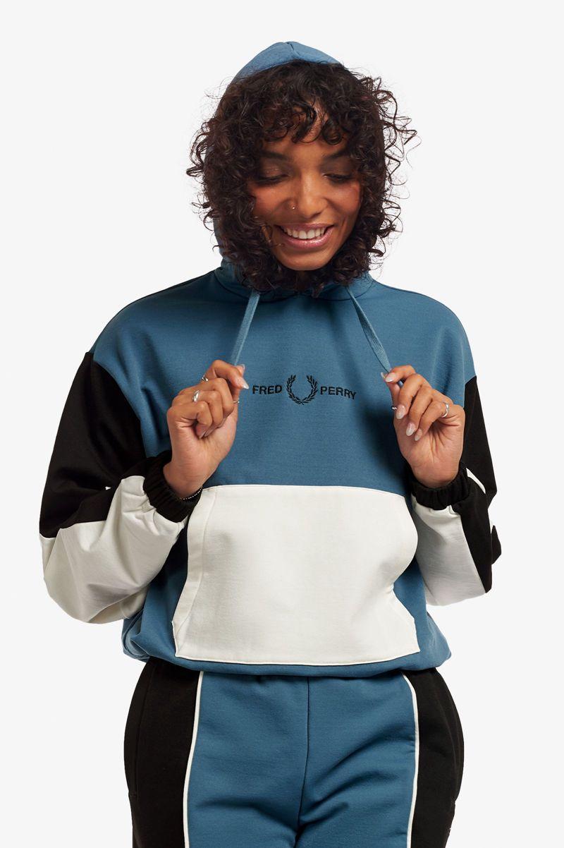 Grey Blue Fred Perry Colour Block Hooded Women's Sweatshirts | PH 1999ZUTG